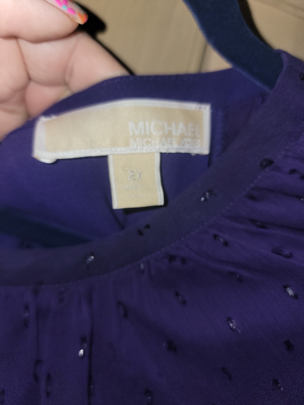 MICHAEL Michael Kors Purple Lng Sleeve Blouse with Sparkle Dot Womens Plus Sz 2X - Picture 3 of 5